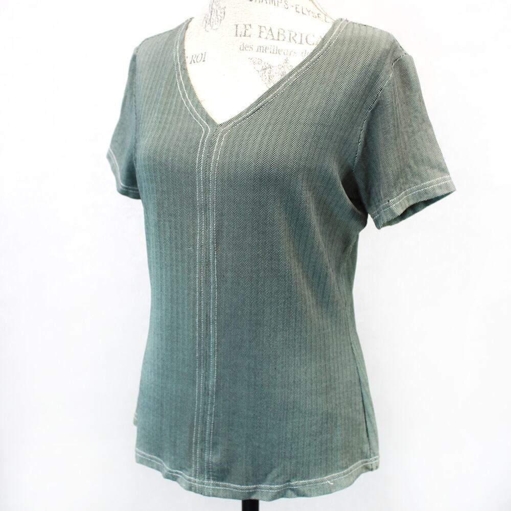 Carole Little herringbone V-neck blouse shirt Old money Made in USA Large